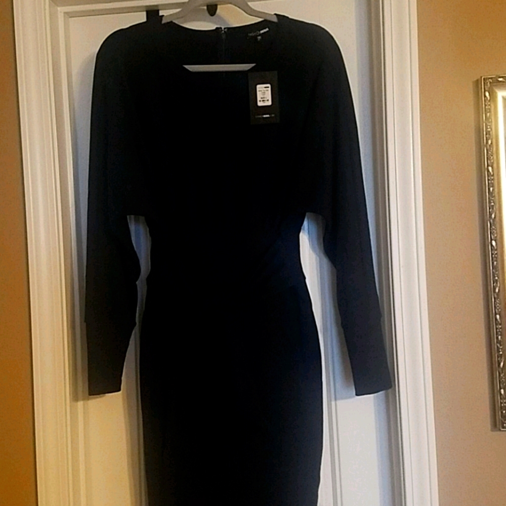 Fashion Nova Long Sleeve Blue Wrap Sweater Dress
